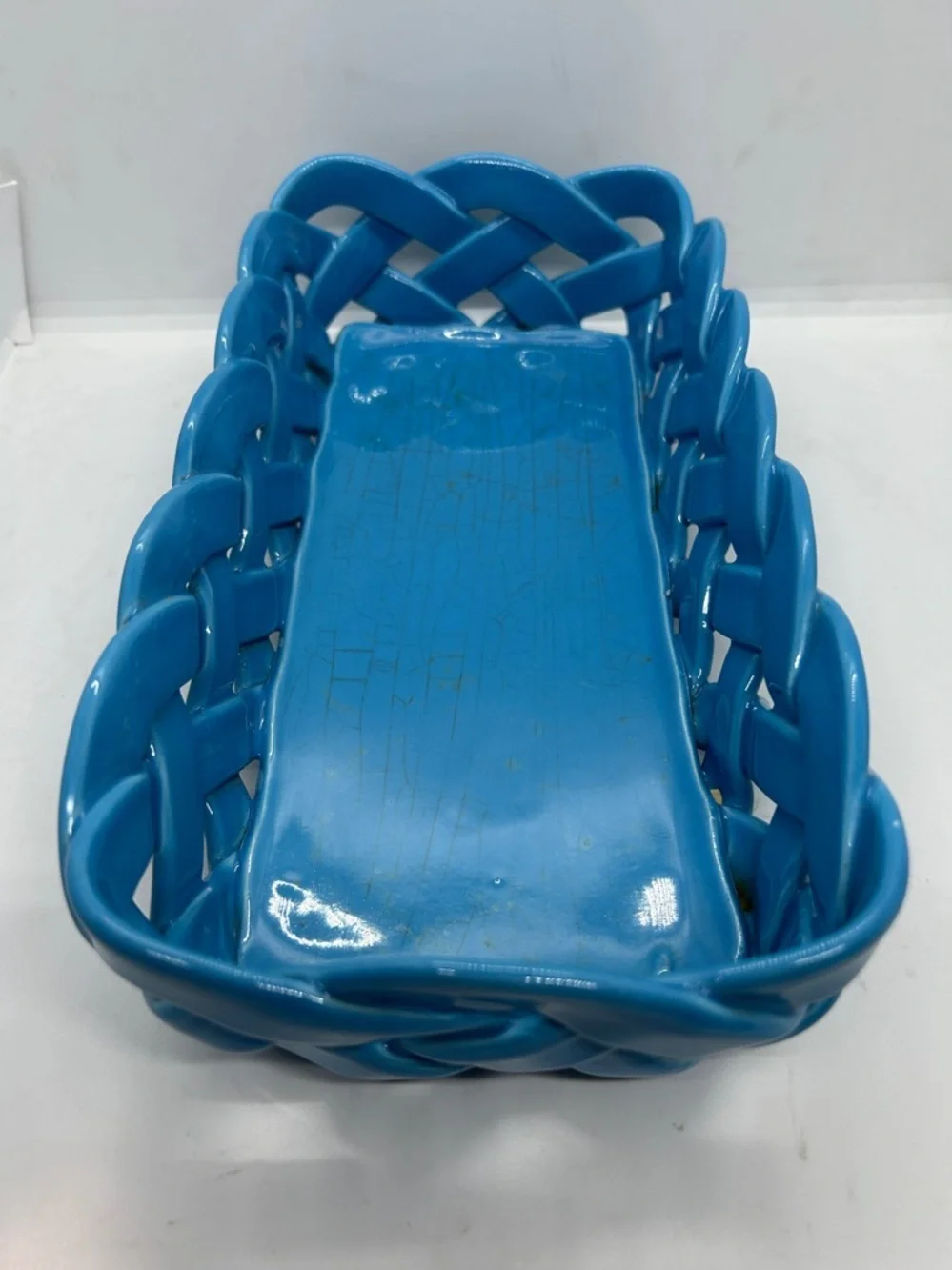 Primo'Gi Ceramic Blue Woven Fruit, Bread Basket